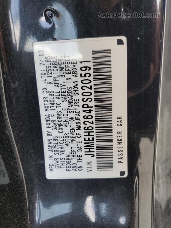 1993 Honda Civic Del Sol Si Black vin: JHMEH6264PS020591