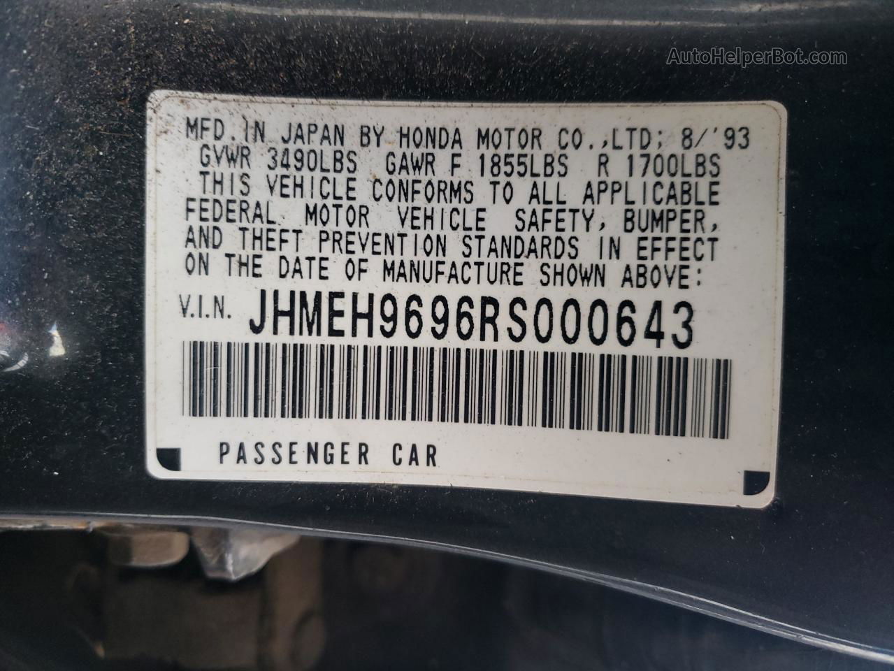 1994 Honda Civic Ex Black vin: JHMEH9696RS000643