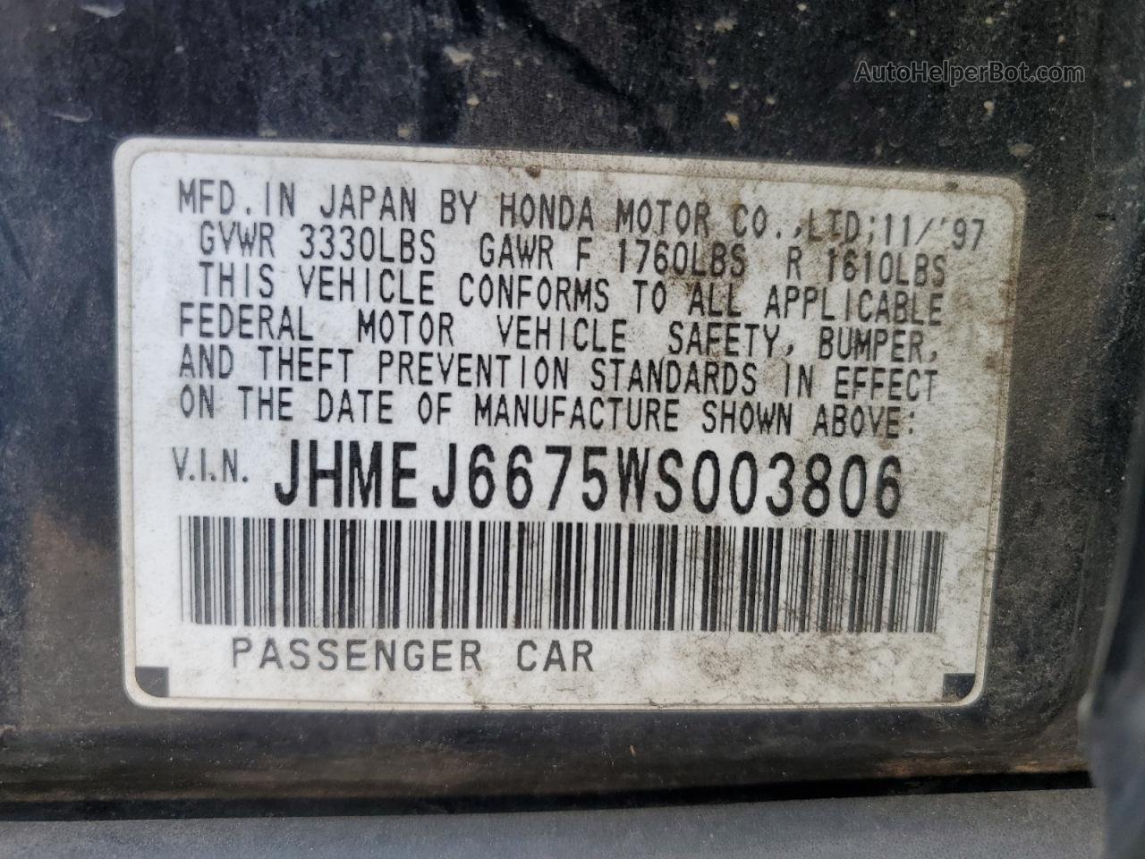 1998 Honda Civic Lx Two Tone vin: JHMEJ6675WS003806
