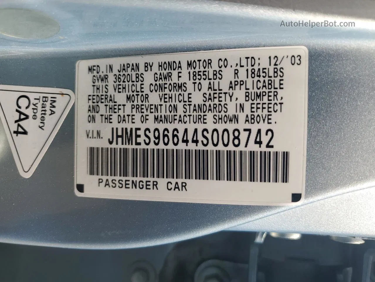 2004 Honda Civic Hybrid Зеленый vin: JHMES96644S008742