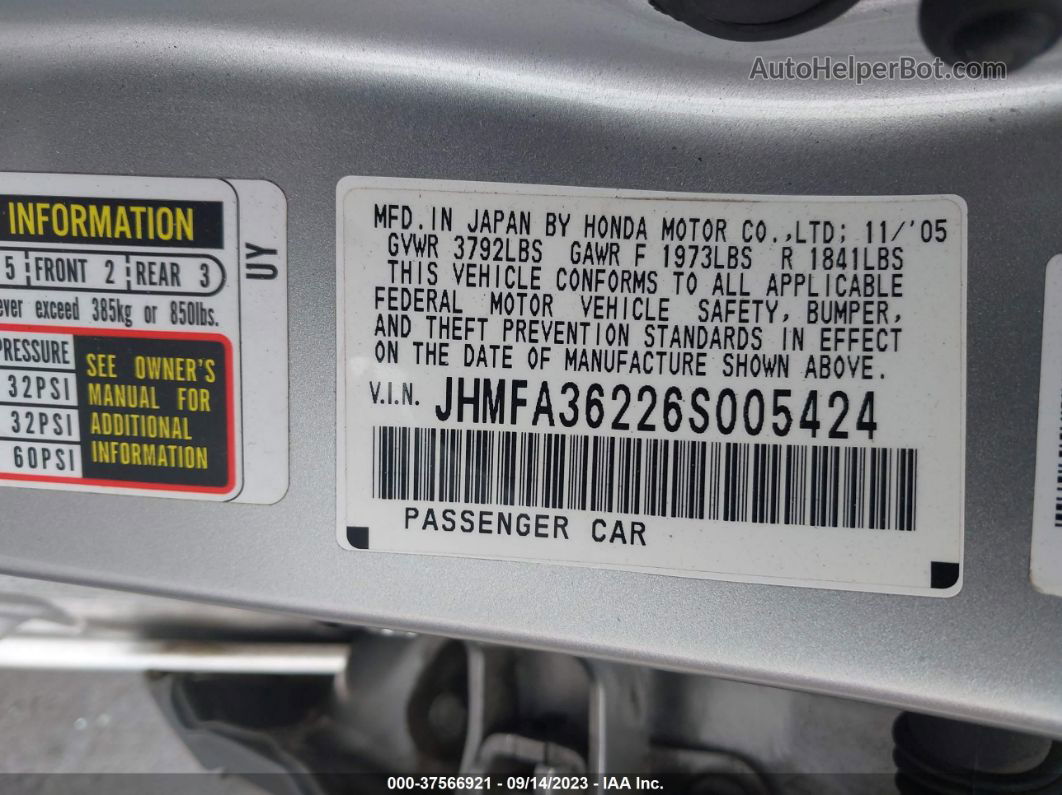 2006 Honda Civic Hybrid   Silver vin: JHMFA36226S005424