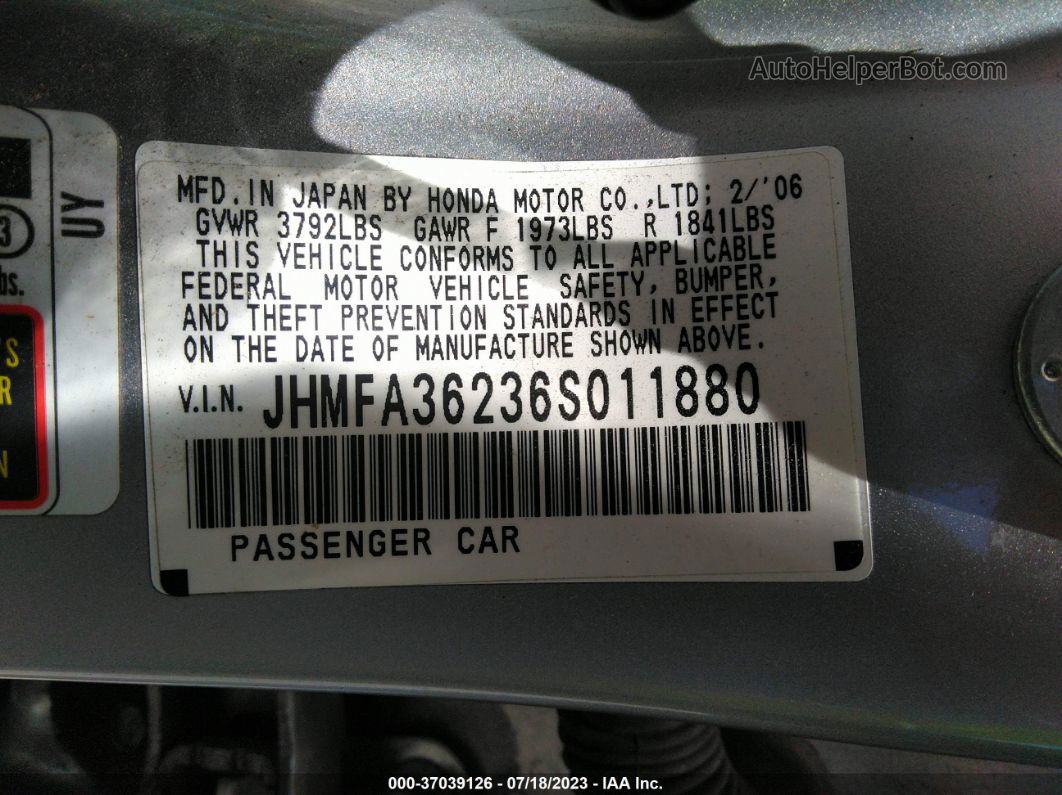 2006 Honda Civic Hybrid   Silver vin: JHMFA36236S011880