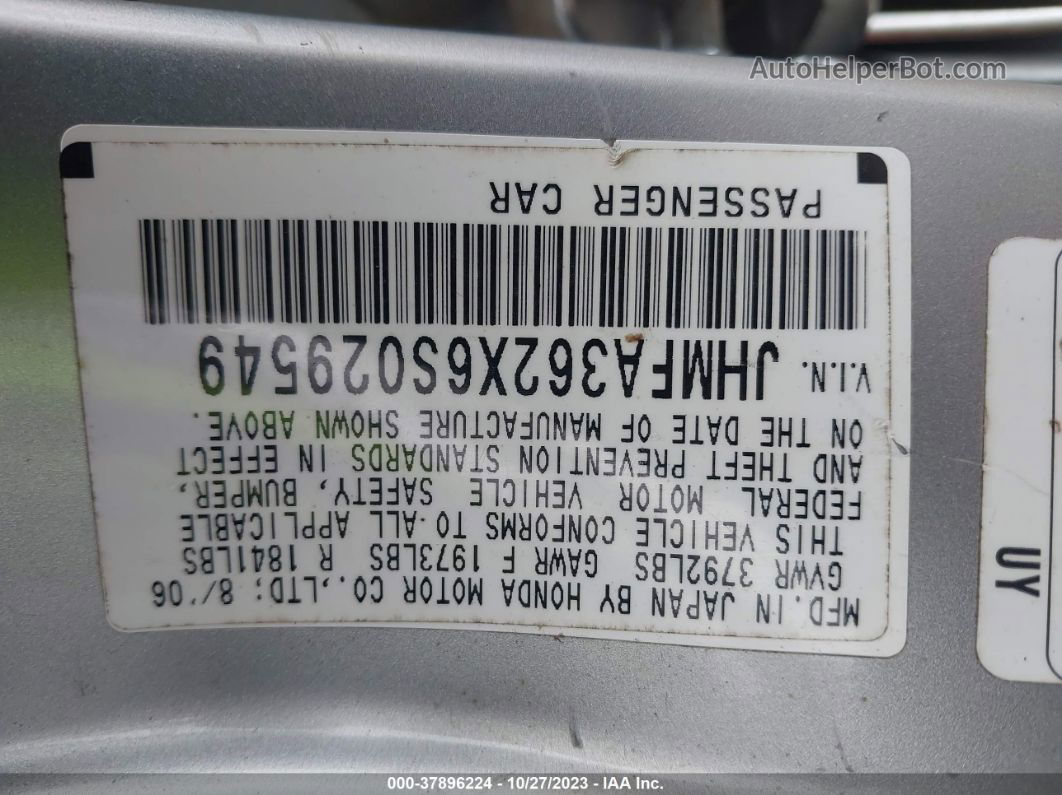 2006 Honda Civic Hybrid   Silver vin: JHMFA362X6S029549