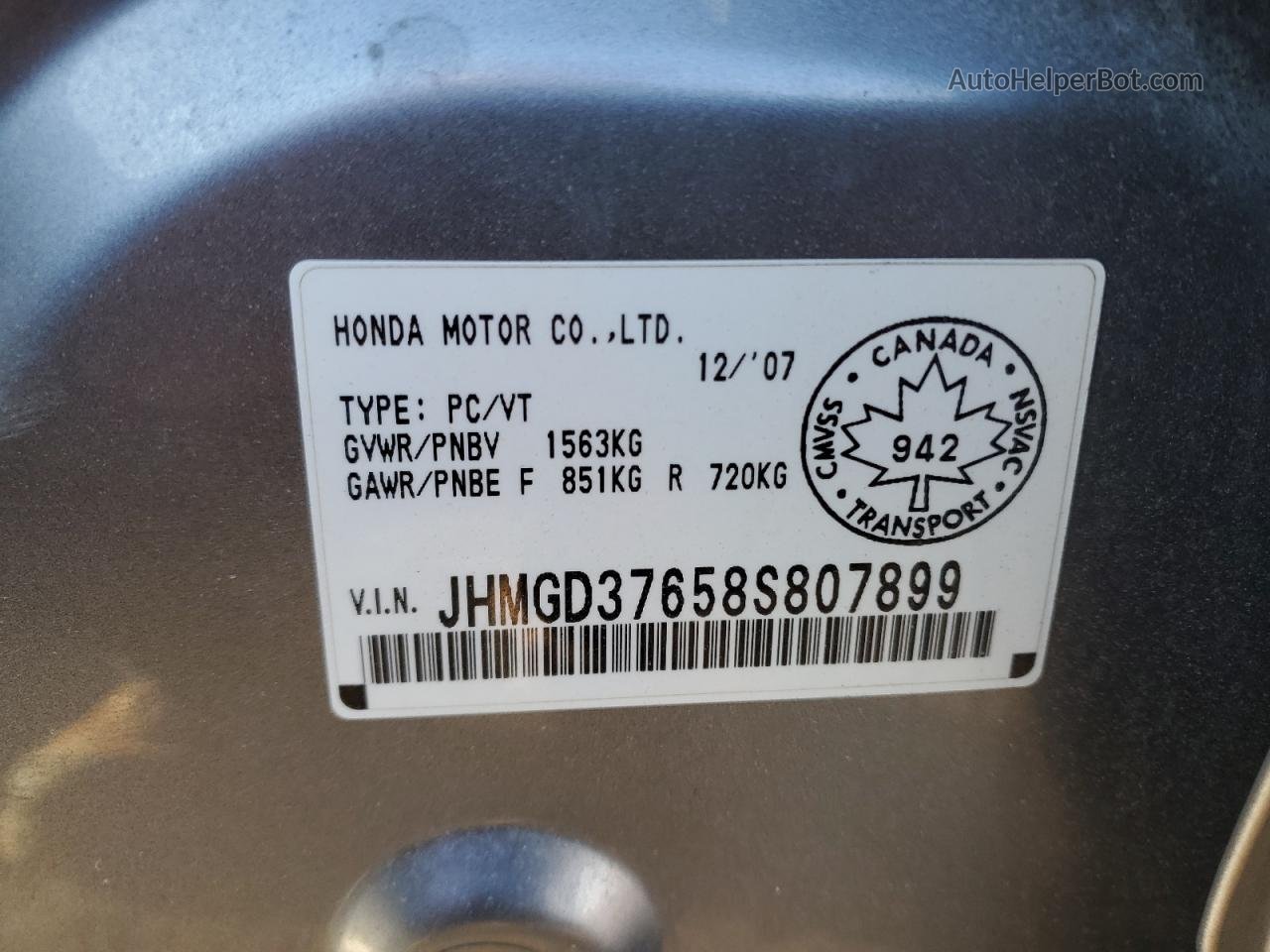 2008 Honda Fit Sport Silver vin: JHMGD37658S807899