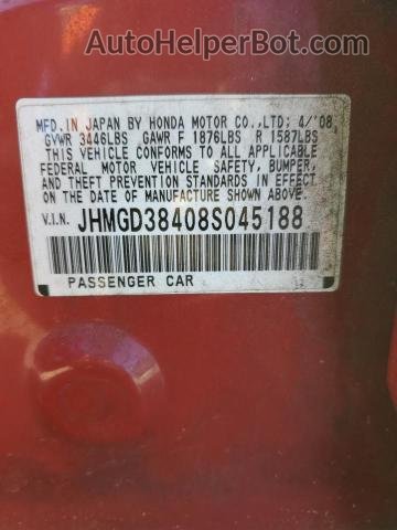 2008 Honda Fit  Red vin: JHMGD38408S045188