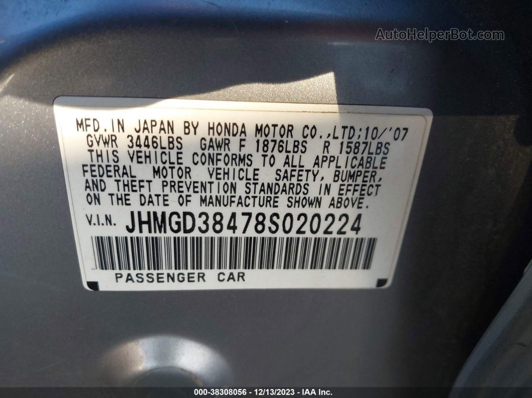 2008 Honda Fit   Silver vin: JHMGD38478S020224