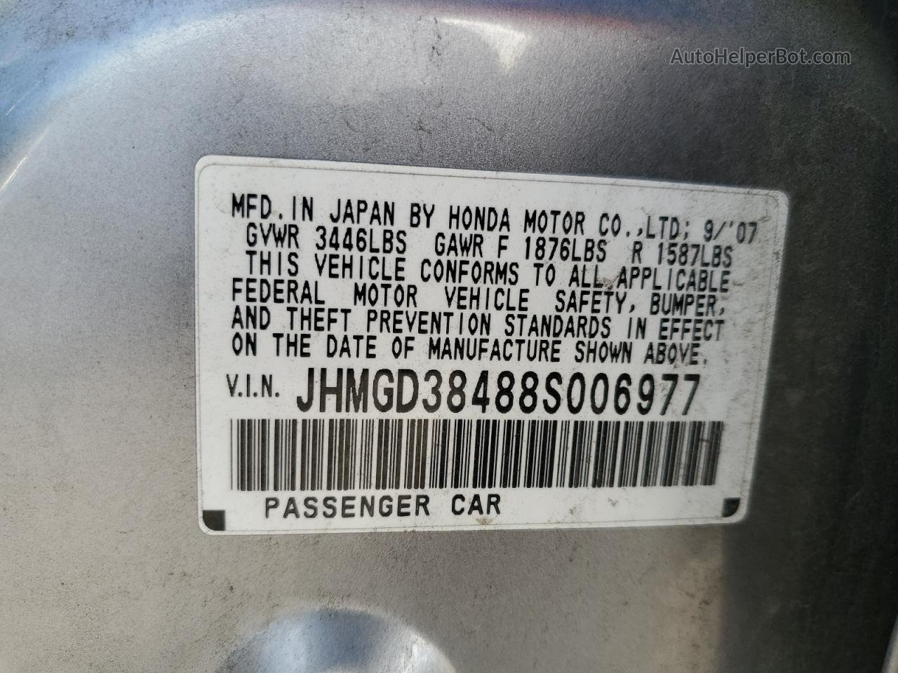 2008 Honda Fit  Silver vin: JHMGD38488S006977