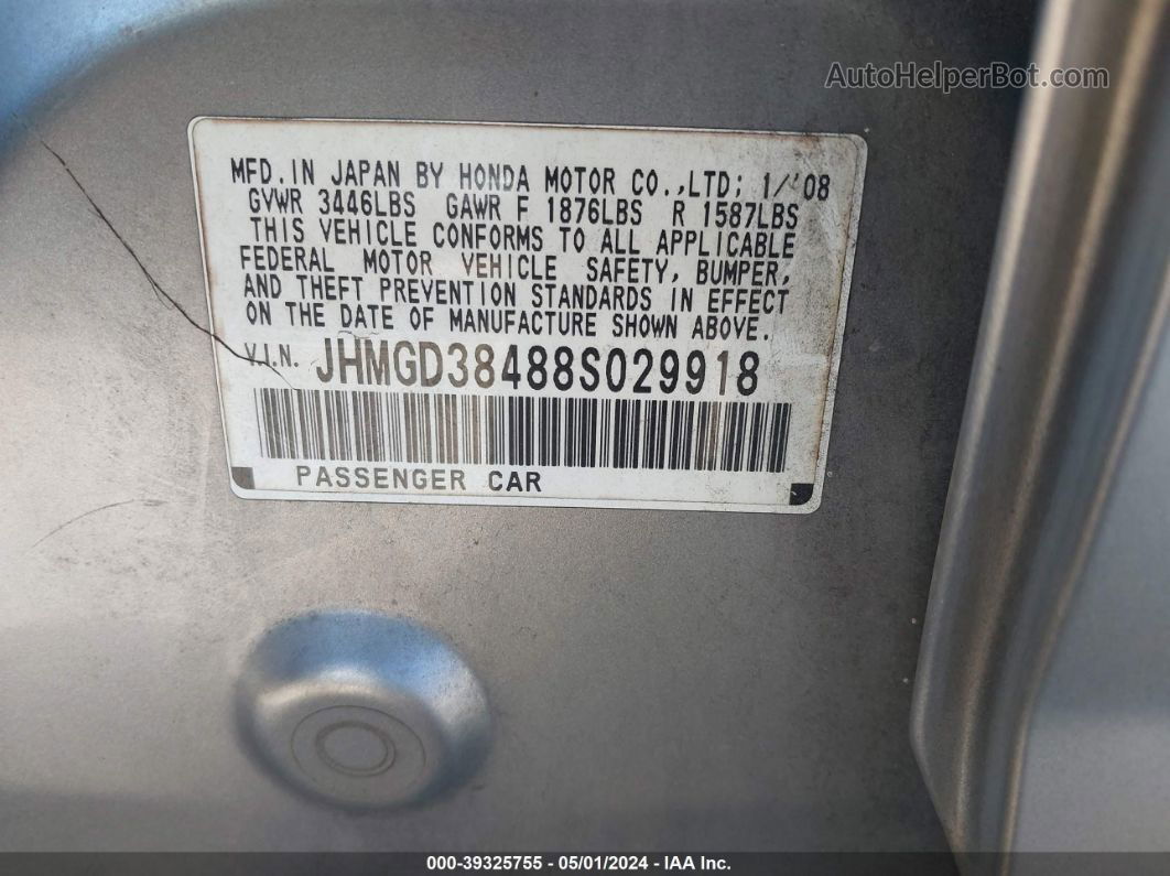 2008 Honda Fit   Silver vin: JHMGD38488S029918