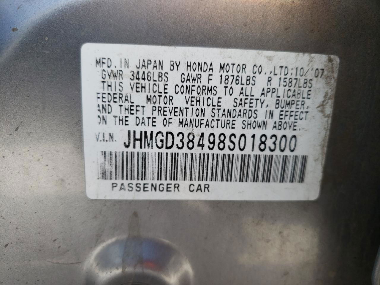2008 Honda Fit  Silver vin: JHMGD38498S018300