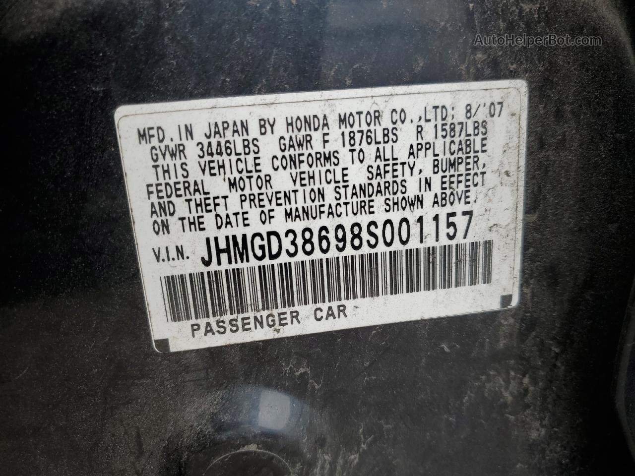 2008 Honda Fit Sport Black vin: JHMGD38698S001157