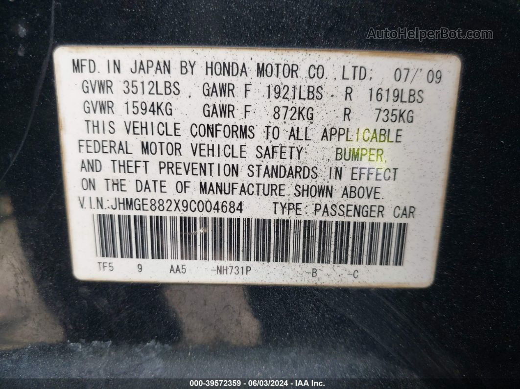 2009 Honda Fit   Black vin: JHMGE882X9C004684