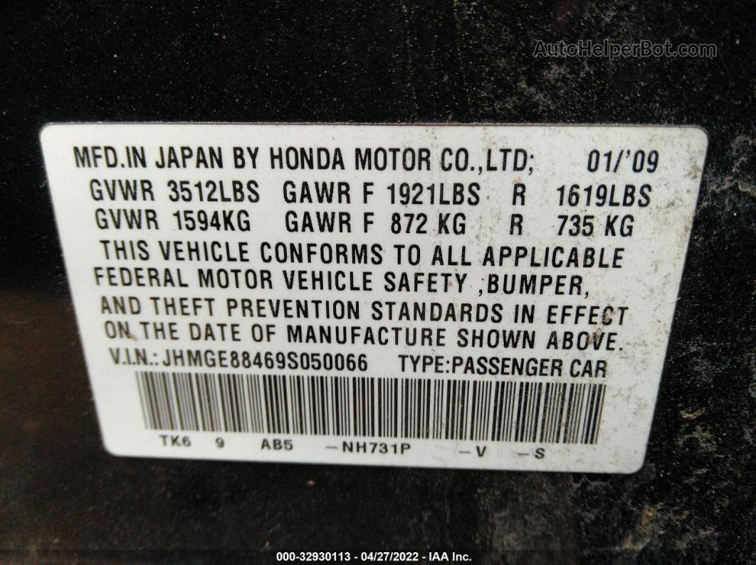 2009 Honda Fit Sport Black vin: JHMGE88469S050066