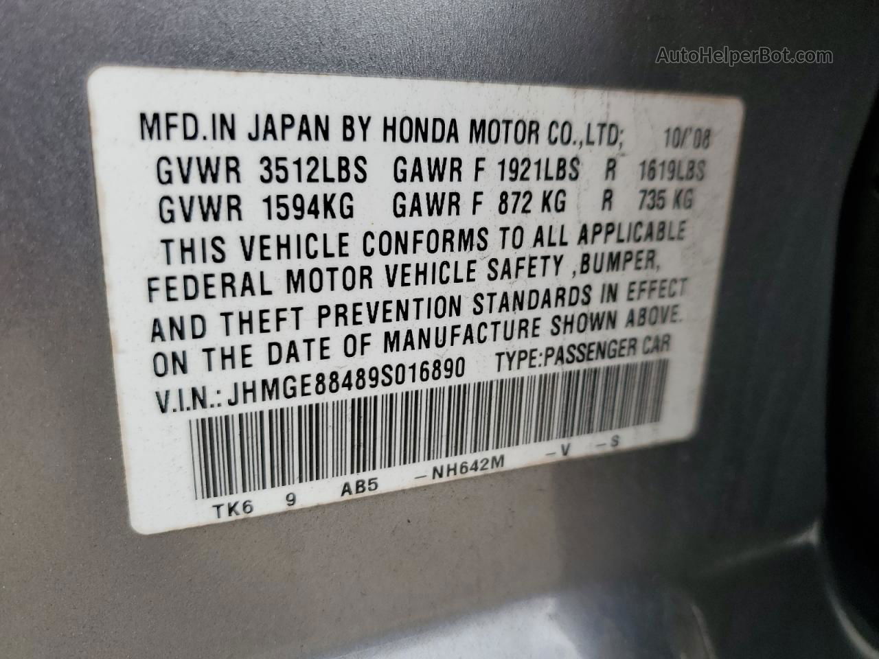 2009 Honda Fit Sport Silver vin: JHMGE88489S016890