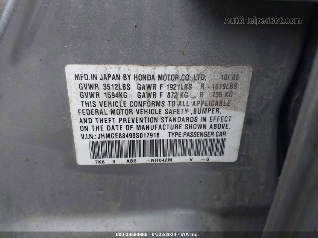 2009 Honda Fit Sport Серебряный vin: JHMGE88499S017918