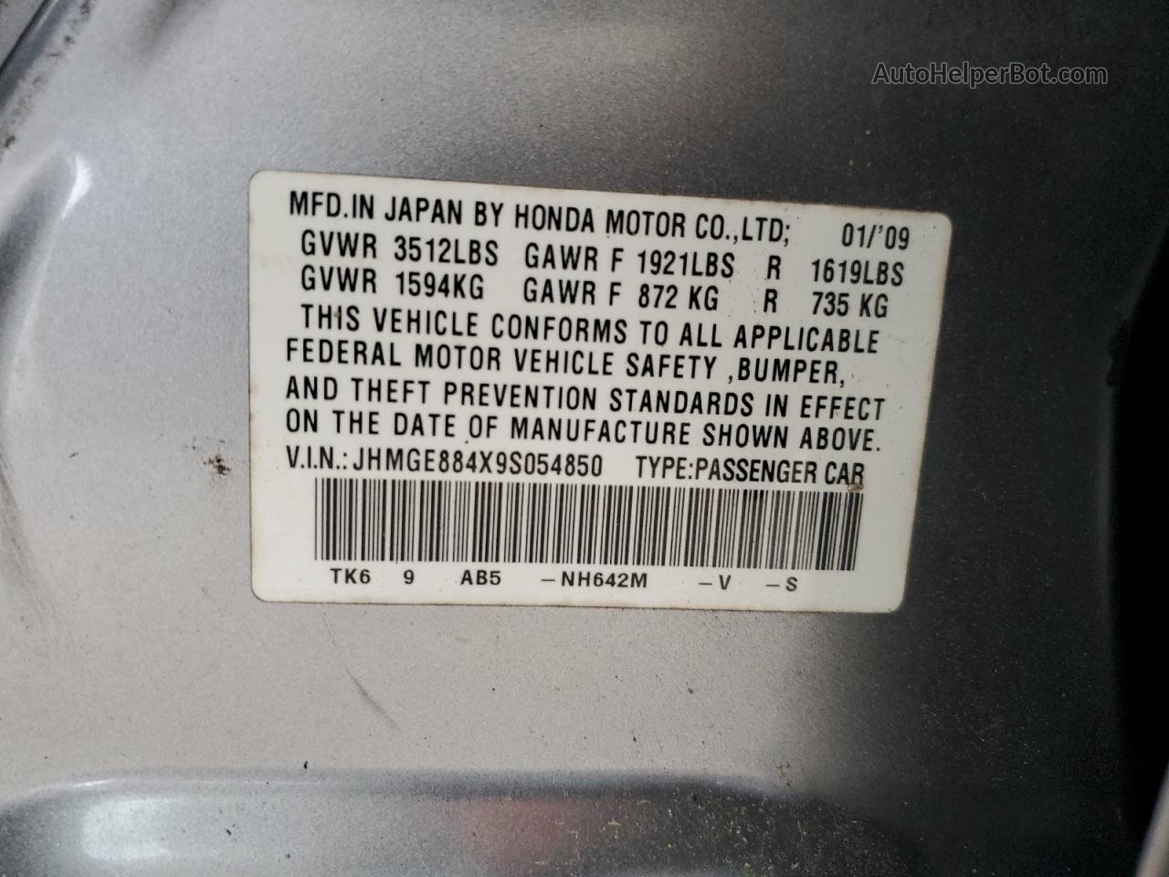 2009 Honda Fit Sport Silver vin: JHMGE884X9S054850