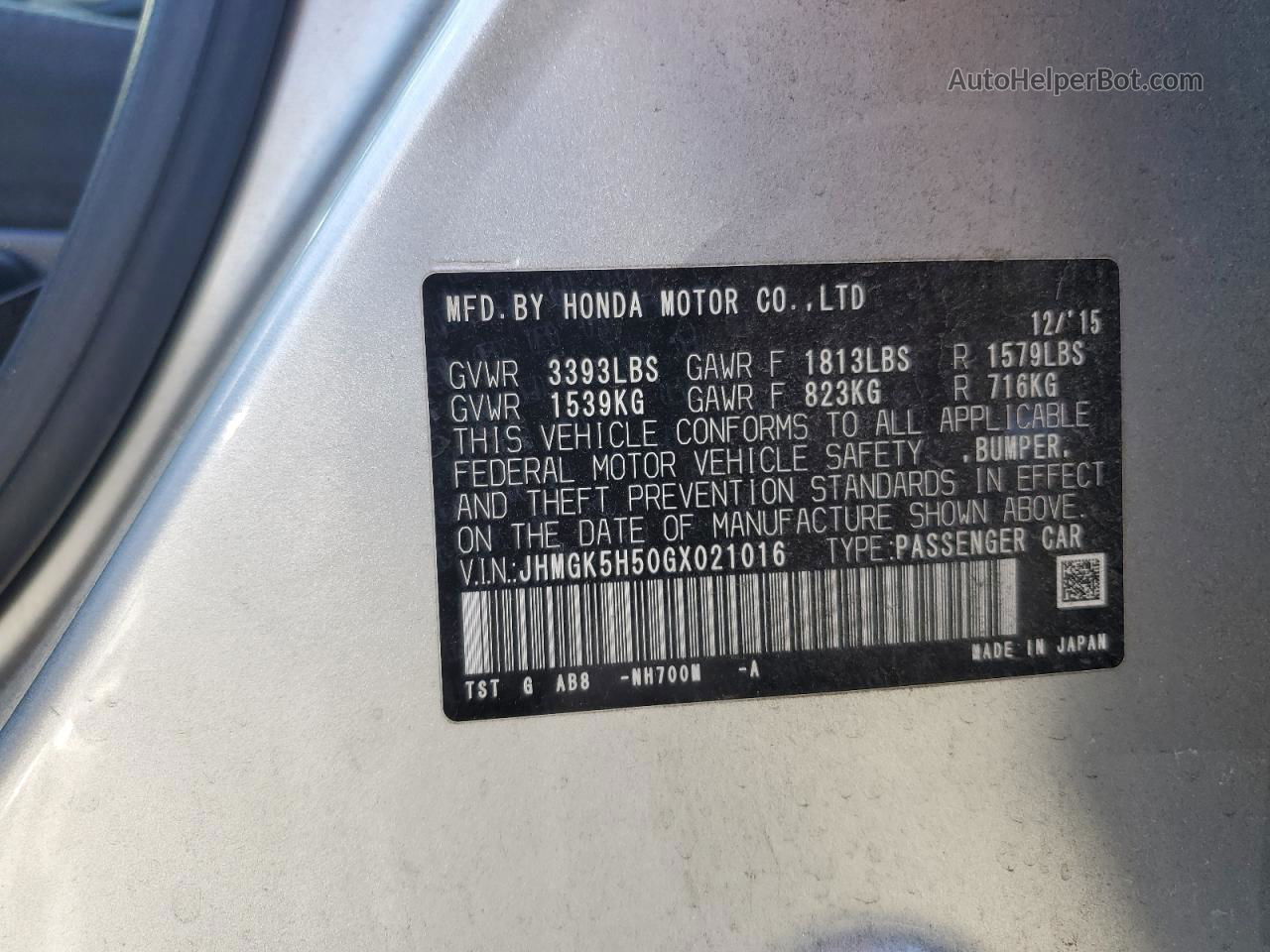2016 Honda Fit Lx Silver vin: JHMGK5H50GX021016