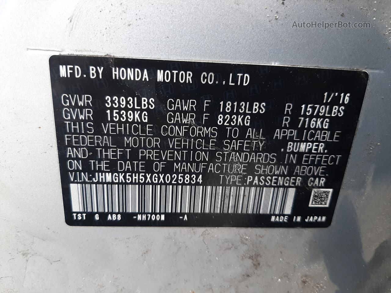 2016 Honda Fit Lx Silver vin: JHMGK5H5XGX025834