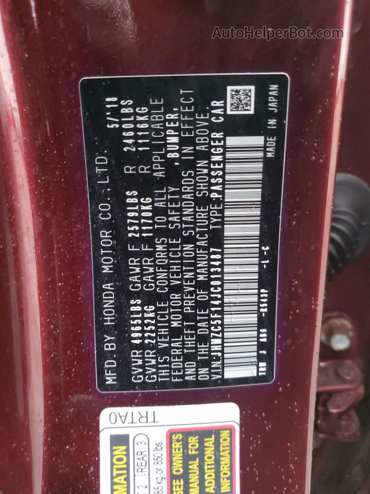 2018 Honda Clarity  Красный vin: JHMZC5F14JC013487
