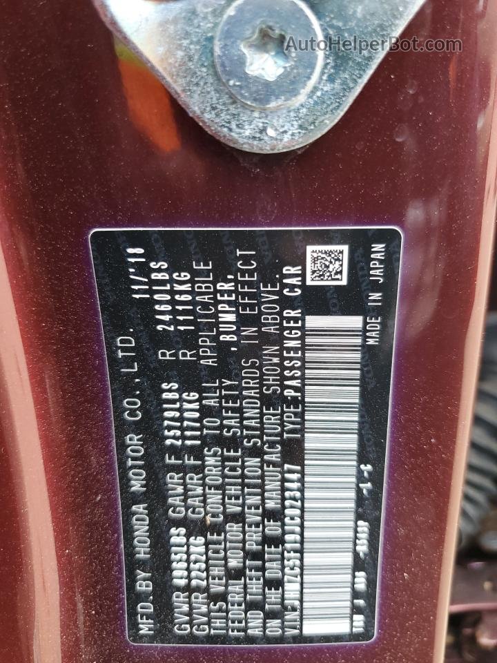 2018 Honda Clarity  Burgundy vin: JHMZC5F19JC023447