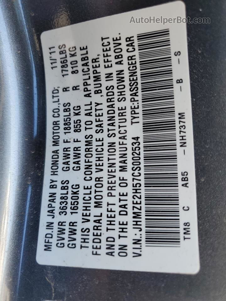 2012 Honda Insight Lx Угольный vin: JHMZE2H57CS002534