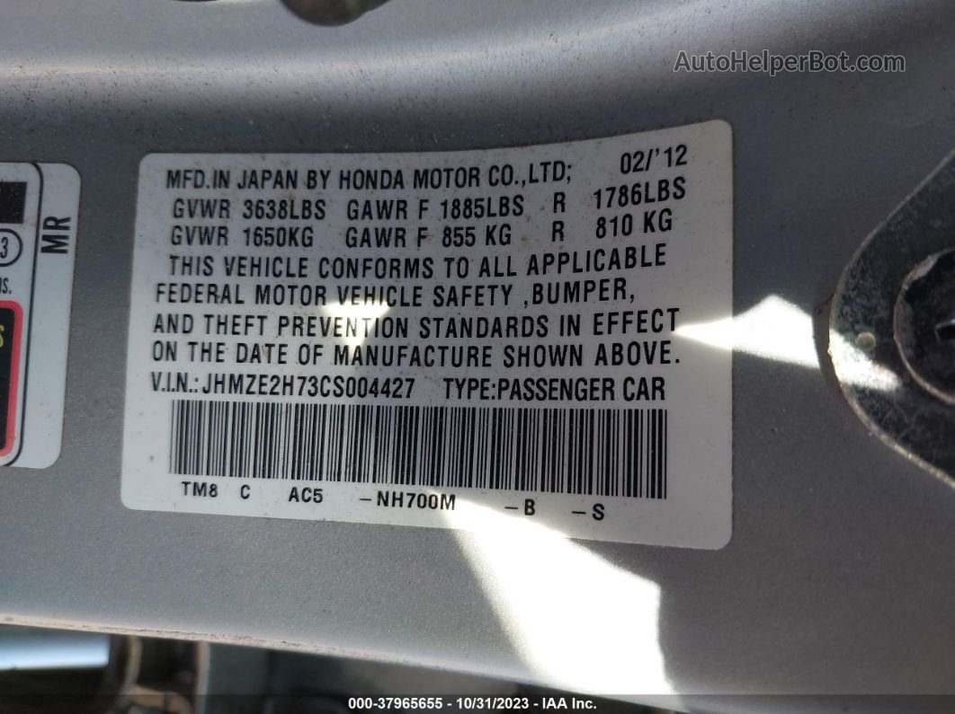 2012 Honda Insight Ex Silver vin: JHMZE2H73CS004427