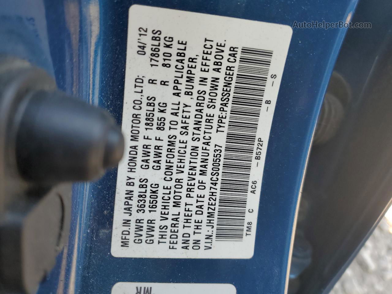 2012 Honda Insight Ex Blue vin: JHMZE2H74CS005537
