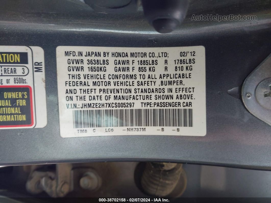 2012 Honda Insight Ex Gray vin: JHMZE2H7XCS005297