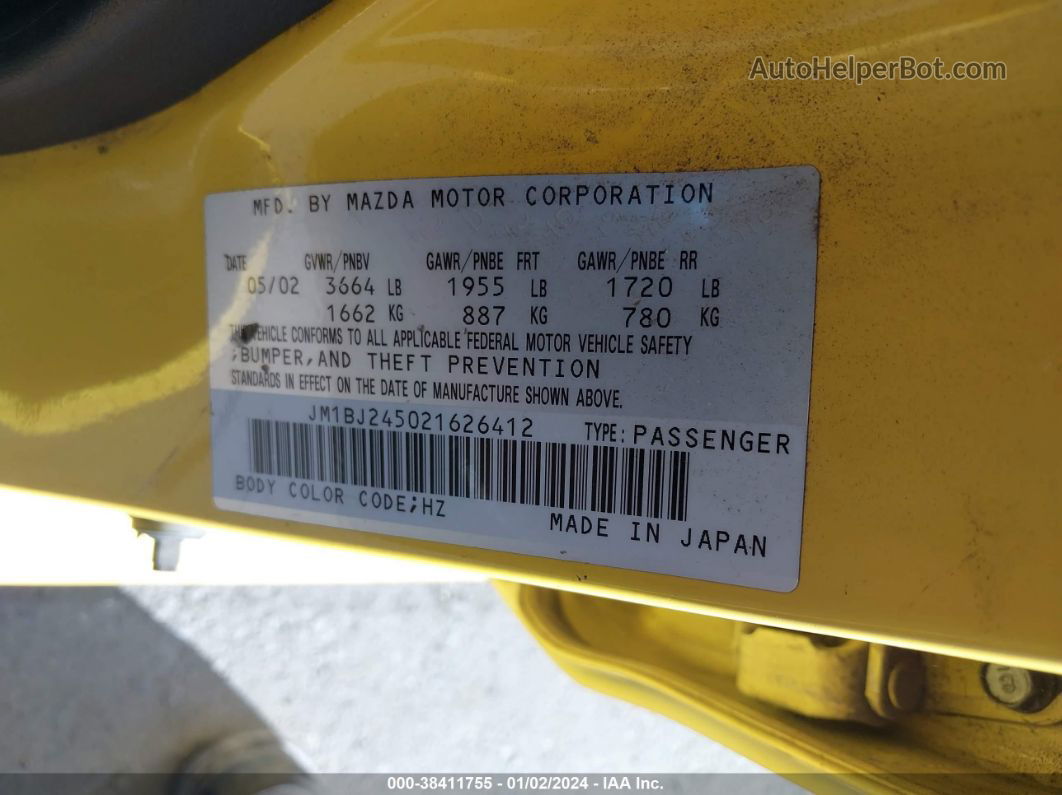 2002 Mazda Protege5 Base (a4)/base (m5) Yellow vin: JM1BJ245021626412