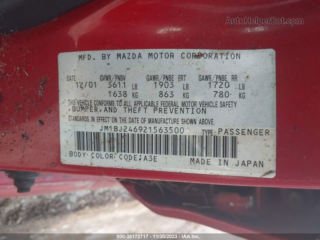 2002 Mazda Protege5 Base (a4)/base (m5) Red vin: JM1BJ246921563500