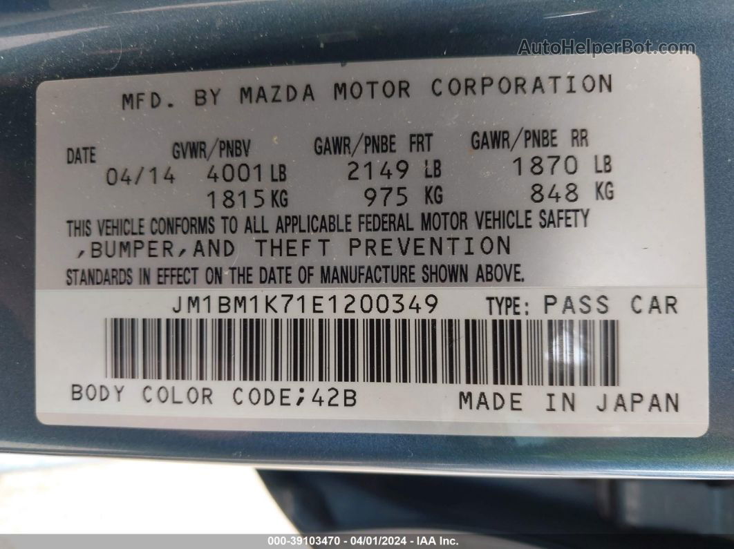 2014 Mazda Mazda3 I Sport Blue vin: JM1BM1K71E1200349