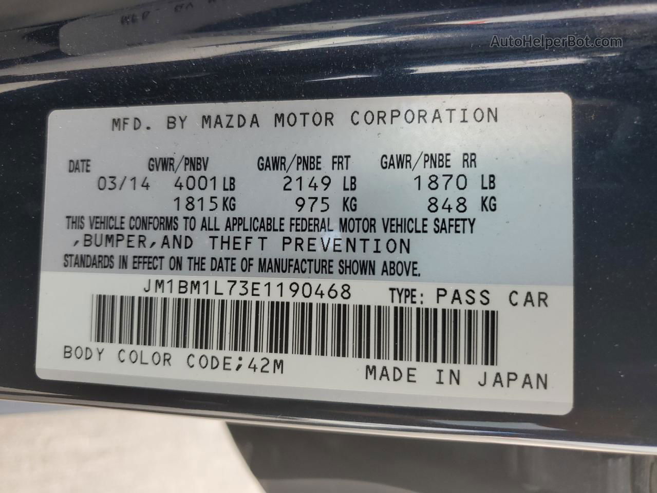 2014 Mazda 3 Touring Blue vin: JM1BM1L73E1190468