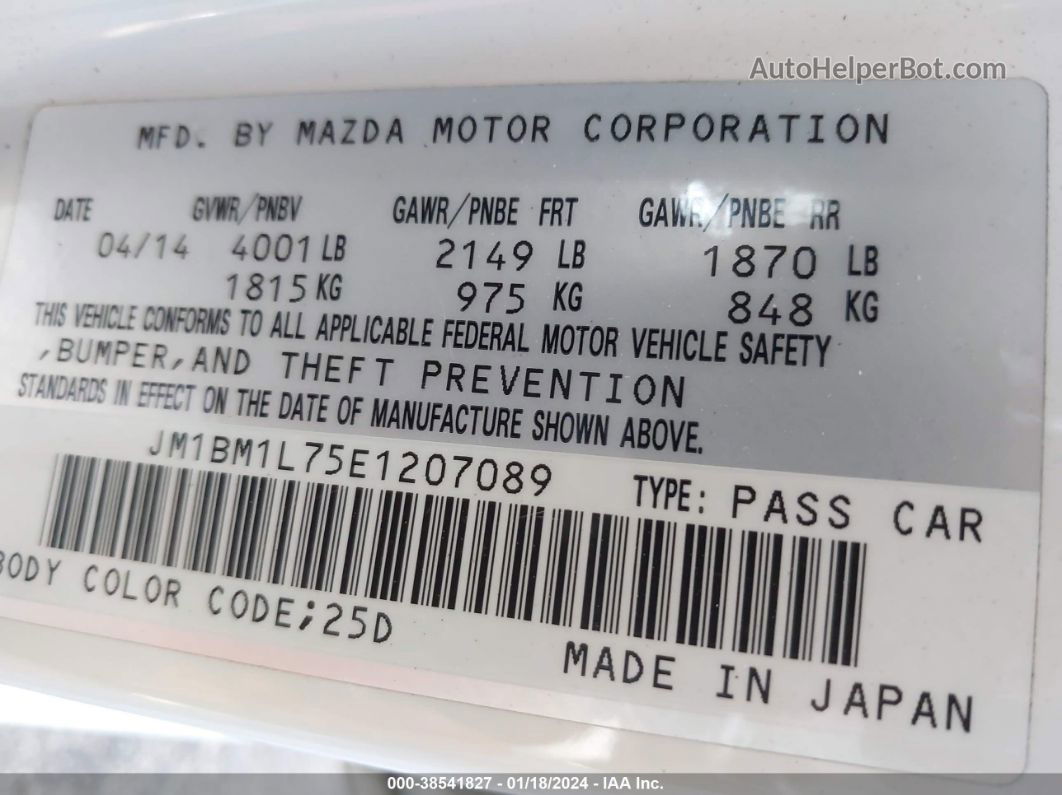 2014 Mazda Mazda3 I Touring White vin: JM1BM1L75E1207089