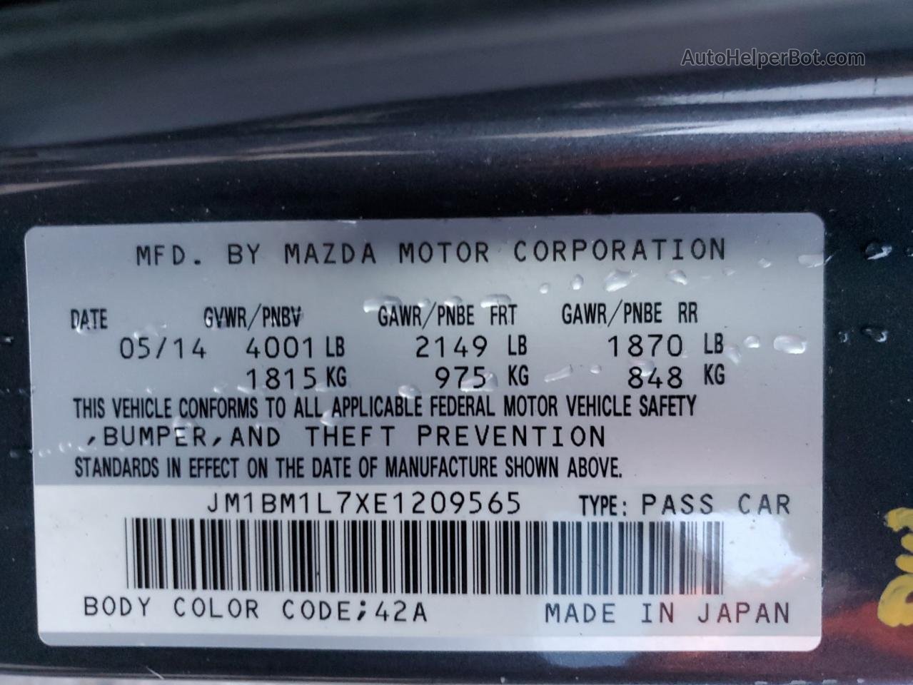 2014 Mazda 3 Touring Charcoal vin: JM1BM1L7XE1209565