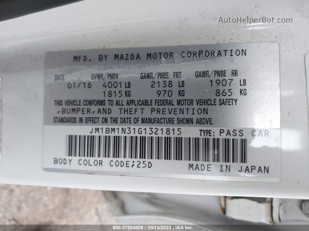 2016 Mazda Mazda3 S Grand Touring White vin: JM1BM1N31G1321815