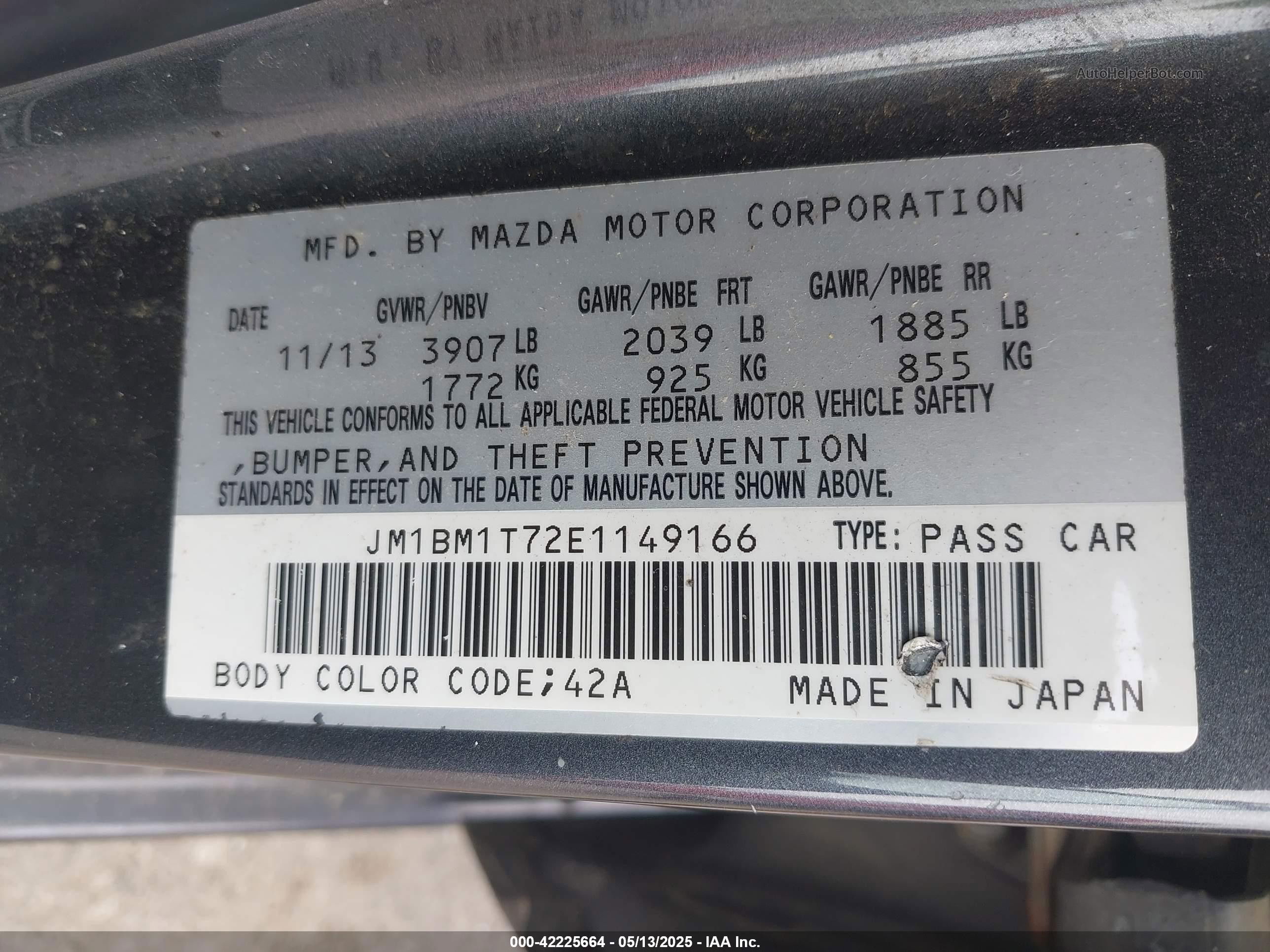 2014 Mazda Mazda3 I Sv Gray vin: JM1BM1T72E1149166