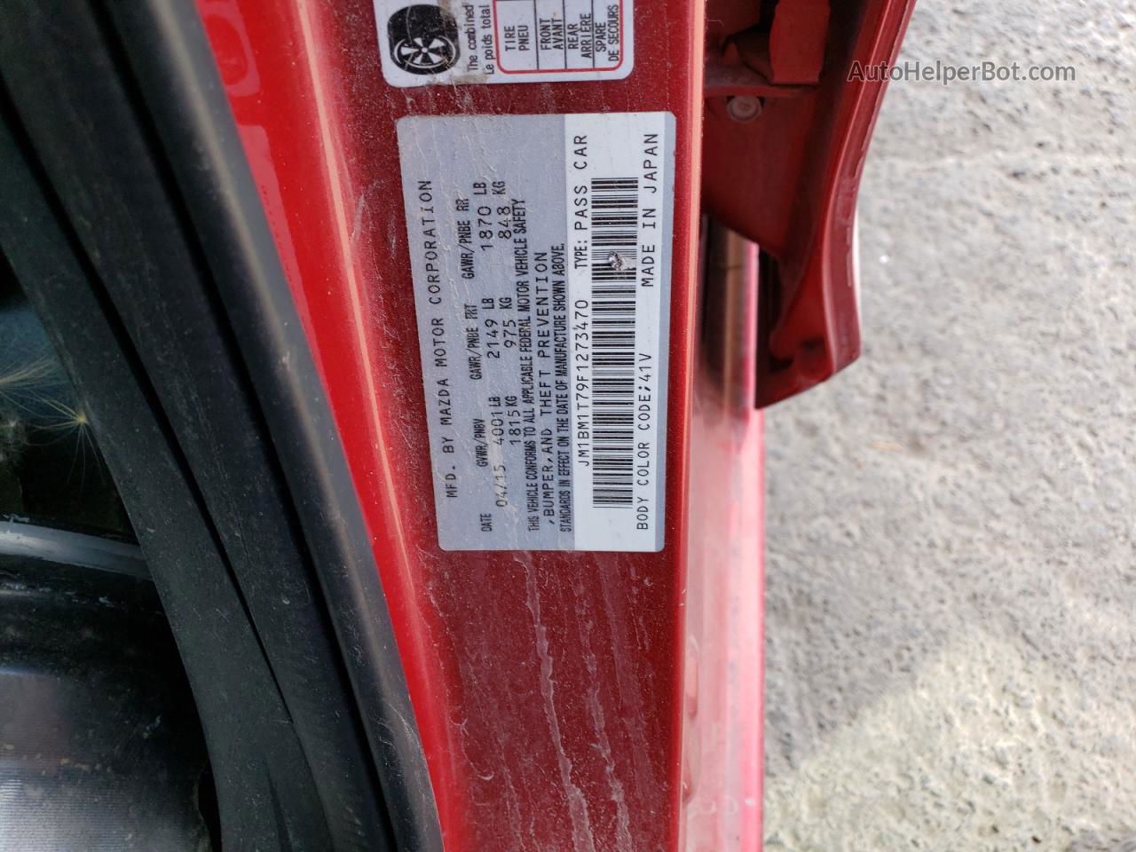 2015 Mazda 3 Sv Red vin: JM1BM1T79F1273470