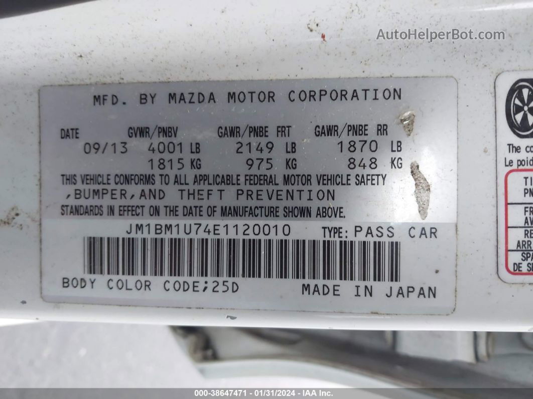 2014 Mazda Mazda3   Белый vin: JM1BM1U74E1120010