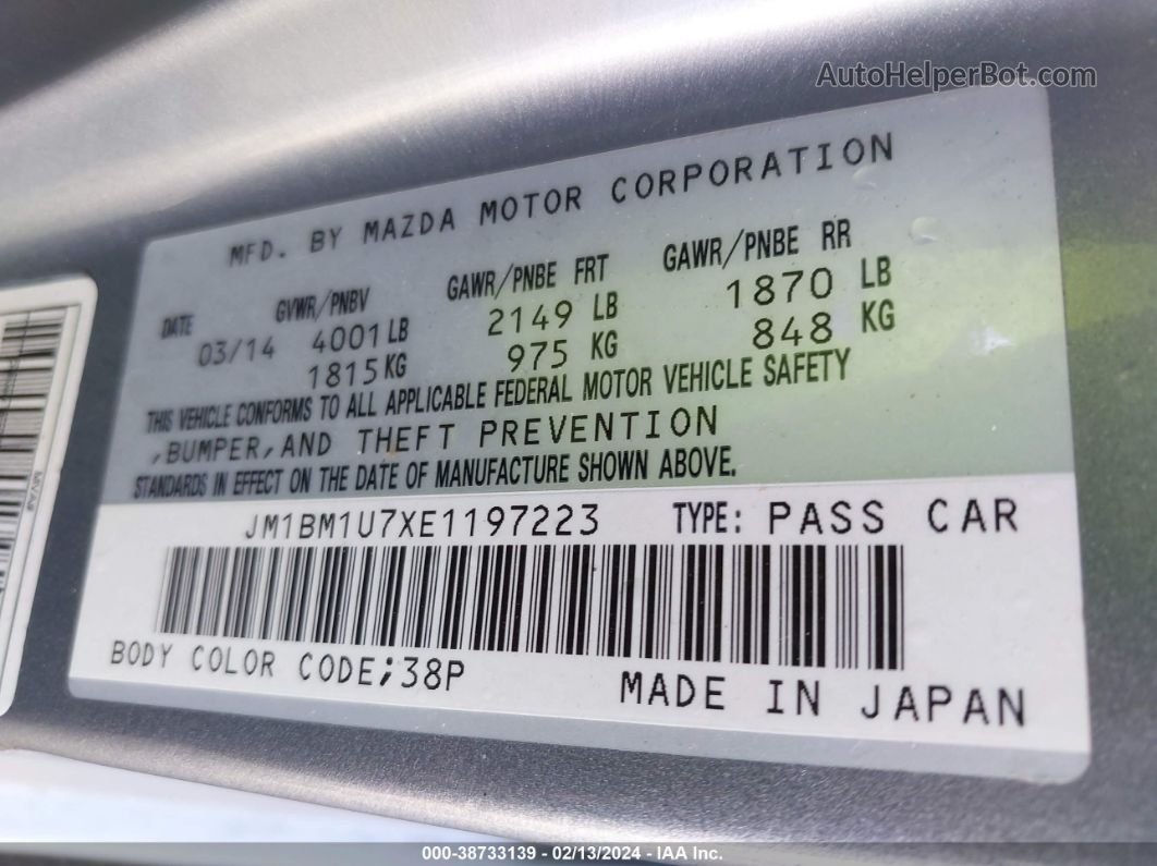 2014 Mazda Mazda3 I Sport Silver vin: JM1BM1U7XE1197223