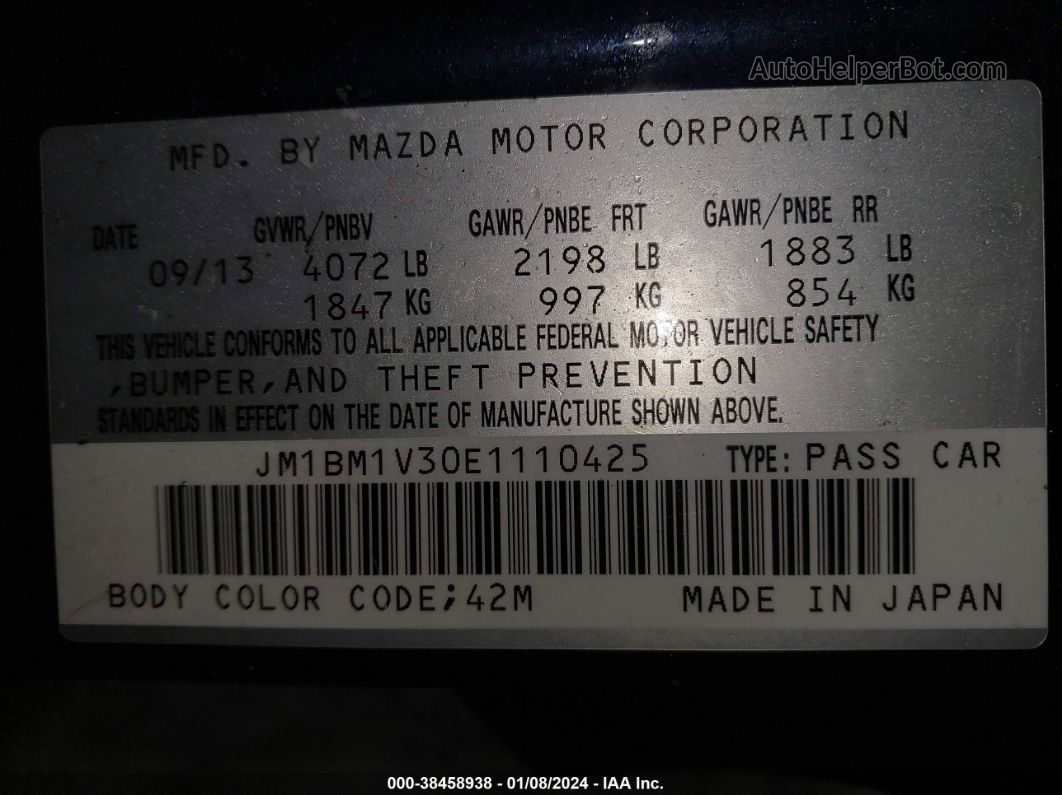 2014 Mazda Mazda3 S Touring Blue vin: JM1BM1V30E1110425