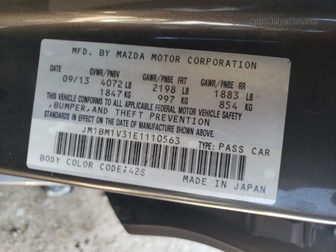 2014 Mazda 3 Touring Gray vin: JM1BM1V31E1110563
