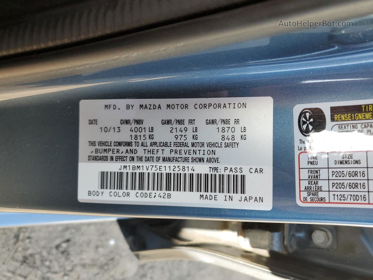 2014 Mazda 3 Touring Blue vin: JM1BM1V75E1125814