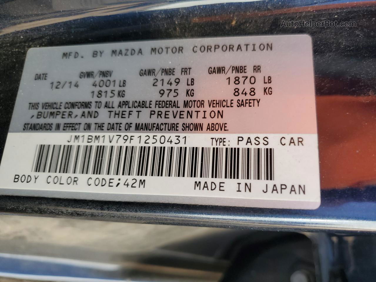2015 Mazda 3 Touring Blue vin: JM1BM1V79F1250431