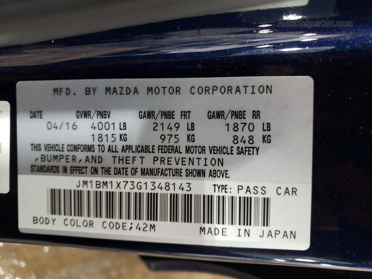 2016 Mazda 3 Grand Touring Blue vin: JM1BM1X73G1348143