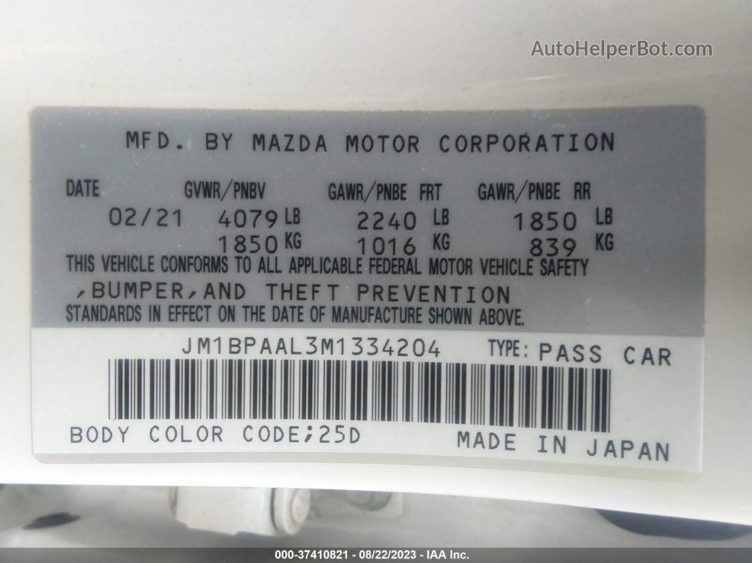 2021 Mazda Mazda3 Sedan 2.5 S White vin: JM1BPAAL3M1334204