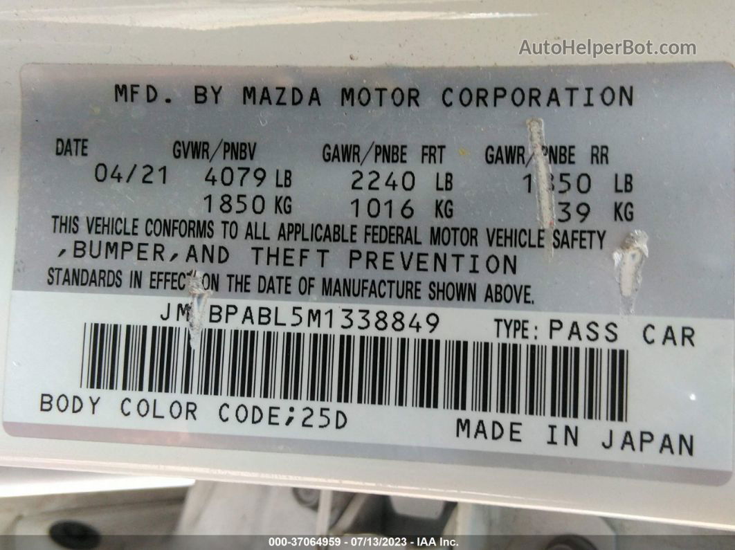 2021 Mazda Mazda3 Sedan Select White vin: JM1BPABL5M1338849