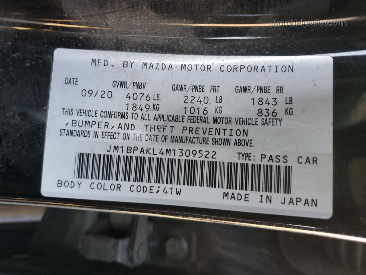 2021 Mazda 3 Select Черный vin: JM1BPAKL4M1309522