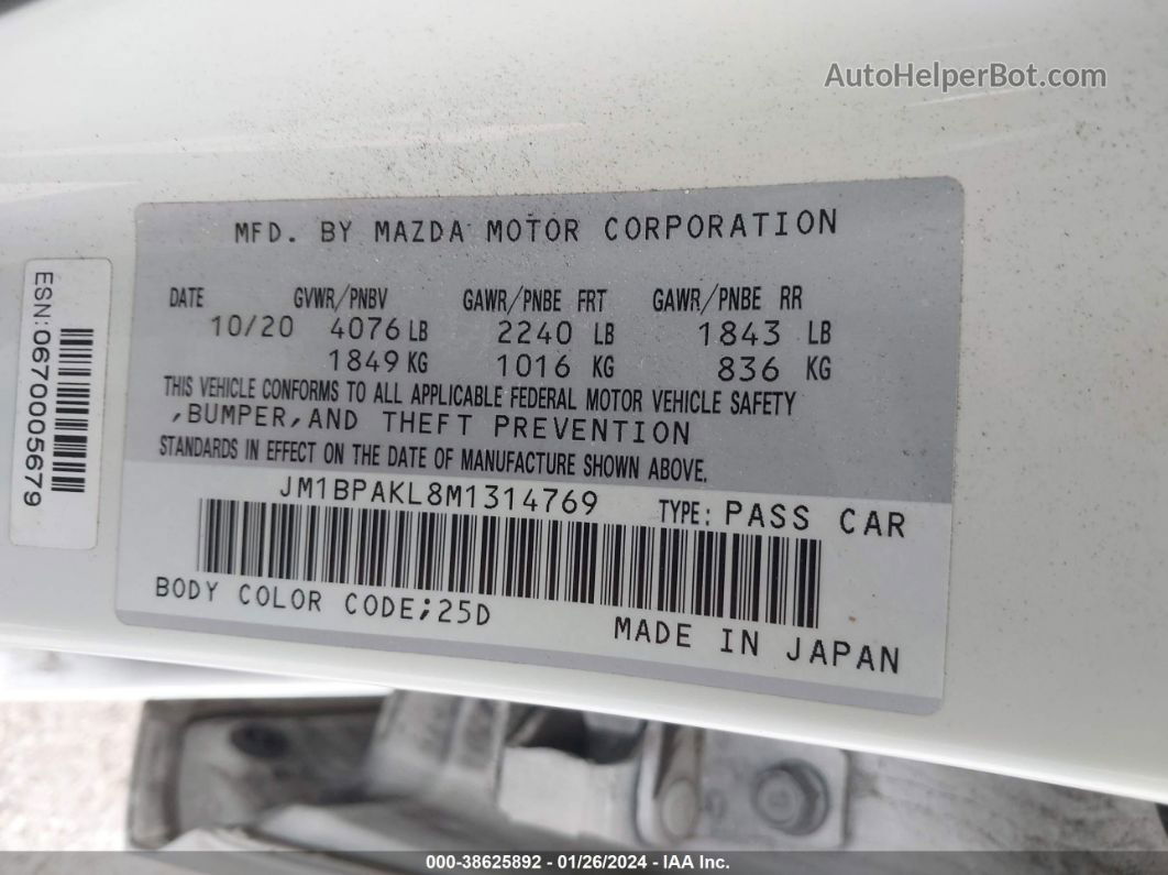 2021 Mazda Mazda3 Select White vin: JM1BPAKL8M1314769