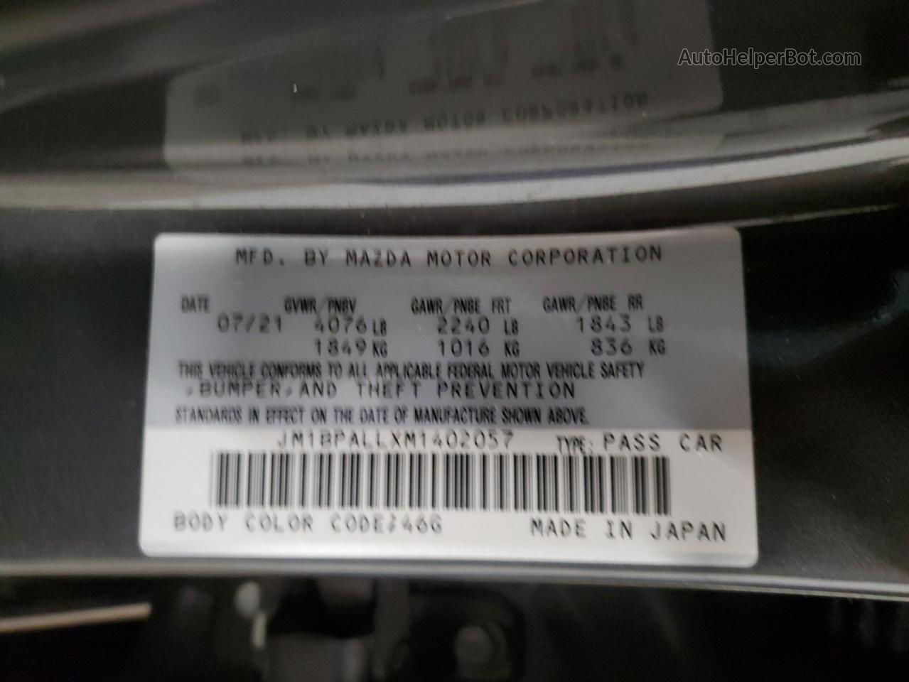 2021 Mazda 3 Preferred Gray vin: JM1BPALLXM1402057