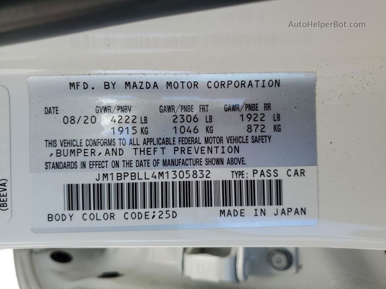 2021 Mazda 3 Preferred White vin: JM1BPBLL4M1305832