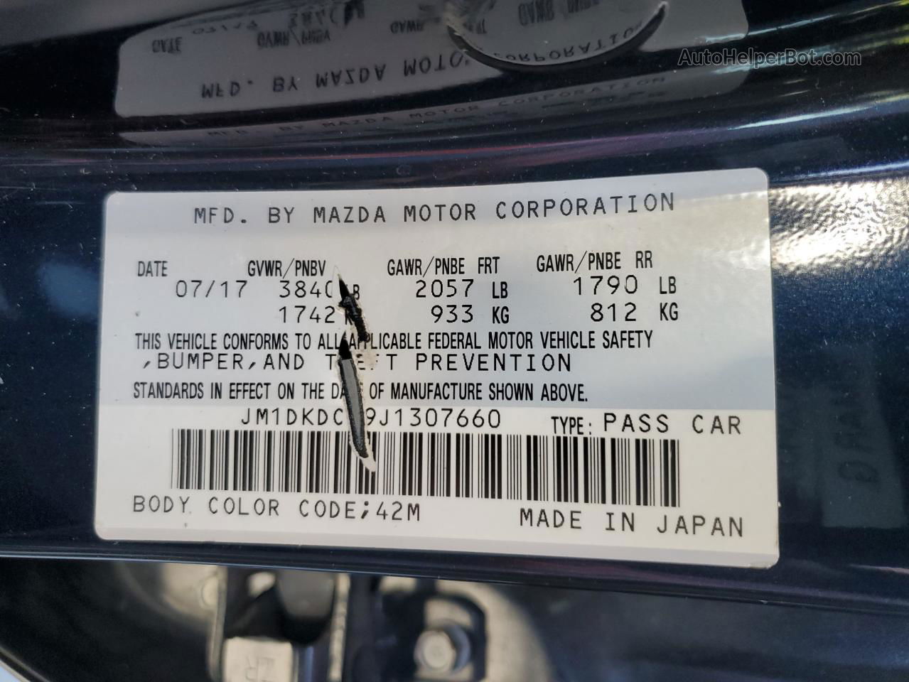 2018 Mazda Cx-3 Touring Blue vin: JM1DKDC79J1307660